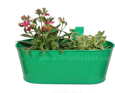 

TrustBasket Oval railing planter - Dark green Plant Container Set(Metal)
