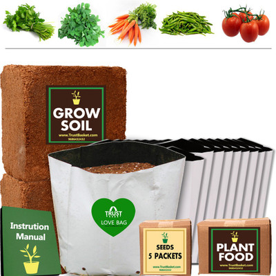

TrustBasket ECONOMY SUPER SAVER GROWKIT FOR GREENS AND VEGETABLES(CORIANDER,METHI,TOMATO,CHILLI GREEN,CARROT) Plant Container Set(Plastic)