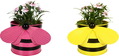 

TrustBasket Set of 2 - Bee planters Yellow and Pink Plant Container Set(Pack of 2, Metal)