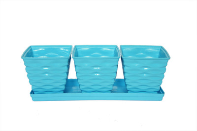 

Planters SKY BLUE DIAMOND POTS (PACK OF 3 WITH TRAY) Plant Container Set(Plastic)
