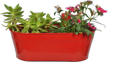 

TrustBasket Oval railing planter - Red Plant Container Set(Metal)