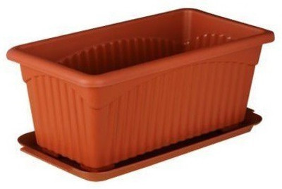 

GZ Green set of 5 - 13 inch Rectangular planters with trays Plant Container(Plastic, External Height - 20 cm), Brown
