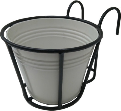 

Green Gardenia Garden Plant Container(Metal, External Height - 17 cm), White