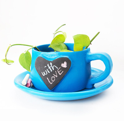 

Poppadum Art Plant Container(Terracotta, External Height - 9 cm), Blue