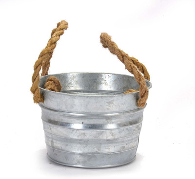 

Scrafts Small Striped Plant Container(Metal, External Height - 10 cm), Silver