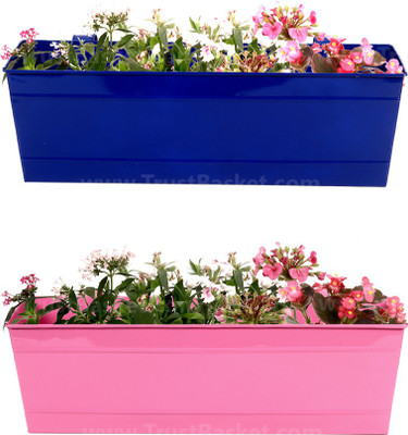 TrustBasket Set of 2 - Rectangular Railing Planter- Blue and Magenta(18 inch) Plant Container Set(Pack of 2, Metal)