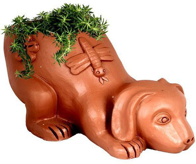 

TrustBasket Thinking Dog - Terracotta Handmade Plant Container(Terracotta, External Height - 16.5 cm), Brown