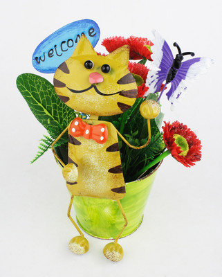 

Green Girgit Plant Container(Metal, External Height - 28 cm), Multicolor