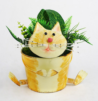 

Green Girgit Plant Container(Metal, External Height - 16 cm), Multicolor