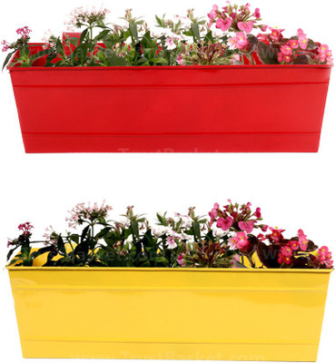

TrustBasket Set of 2 - Rectangular Railing Planter - Red and Yellow (18 Inch) Plant Container(Metal, External Height - 17 cm), Red;yellow