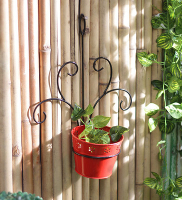 

Green Girgit Plant Container(Metal, External Height - 25 cm), Red