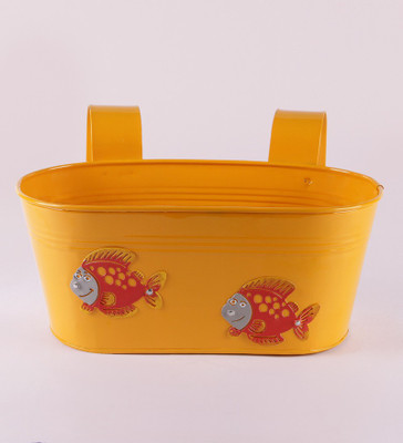 

Green Girgit Plant Container(Metal, External Height - 18 cm), Yellow