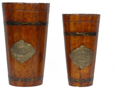 

Artlivo Regal Wooden Decorative Long Bins Set of 2 Plant Container(Wood, External Height - 35 cm), Brown
