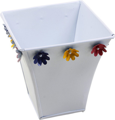 Store Indya Plant Container(Metal, External Height - 12.5 cm cm), White