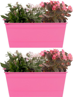 TrustBasket Set of 2 - Rectangular Railing Planter - Magenta (12 Inch) Plant Container Set(Pack of 2, Metal)