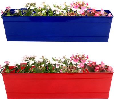 

TrustBasket Set of 2 - Rectangular Railing Planter - Blue And Red (18 Inch) Plant Container(Metal, External Height - 17 cm), Blue;red