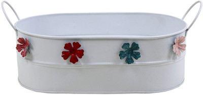 

Shrih Handcrafted Multicolored Floral Motifs Metal Planter Plant Container(Metal, External Height - 10.16 cm), White