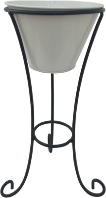 

Green Gardenia Garden Plant Container(Metal, External Height - 18 cm), White