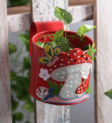 

Green Girgit Plant Container(Metal, External Height - 13 cm), Red