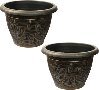 

Citigardener Set of 2 Large Gold Royal Pattern Garden Pots (Diameter 35cm x Height 24cm) Plant Container(Plastic, External Height - Planter 1 - 24 cm)
