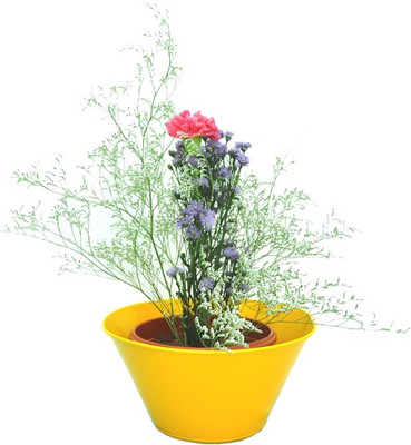 

First Smart Deal Plant Container(Metal, External Height - 14 cm), Yellow