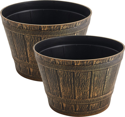 

Citigardener Set of 2 Large Gold Roman Medival Style Garden Pots (Diameter 35cm x Height 24.5cm) Plant Container(Plastic, External Height - Planter 1 - 24.5 cm)