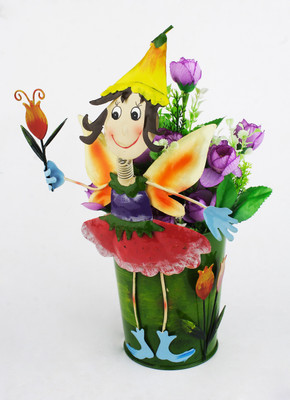 

Green Girgit Plant Container(Metal, External Height - 34 cm), Multicolor