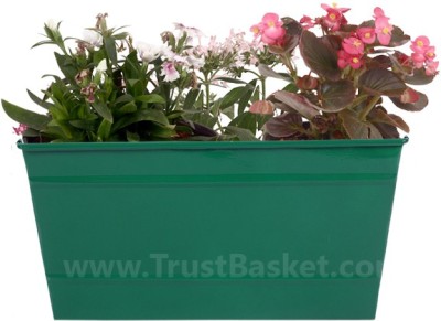 TrustBasket Rectangular Railing Planter - Dark Green(12 Inch) Plant Container Set(Metal)