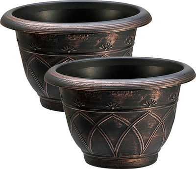 

Citigardener Set of 2 Extra Large Bronze Greek Design Garden Pot (Diameter 38cm x Height 25.5cm) Plant Container(Plastic, External Height - Planter 1 - 25.5 cm), Brown