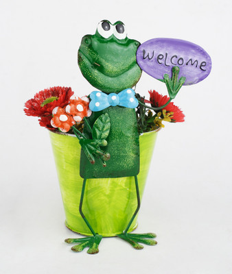 

Green Girgit Plant Container(Metal, External Height - 23 cm), Multicolor