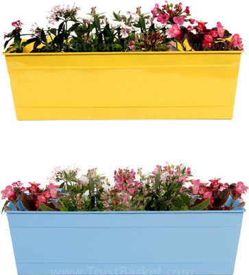 

TrustBasket Set of 2 - Rectangular Railing Planter -Yellow and Teal (18 Inch) Plant Container(Metal, External Height - 17 cm), Multicolor