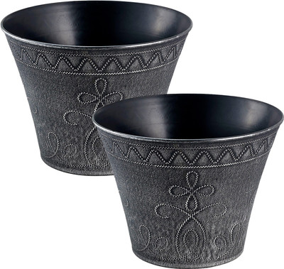 

Citigardener Set of 2 Medium Silver Floral Pattern Garden Pots (Diameter 30cm x Height 23cm) Plant Container(Plastic, External Height - Planter 1 - 23 cm)