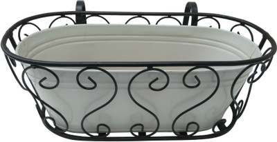 

Green Gardenia Garden Plant Container(Metal, External Height - 14 cm), White