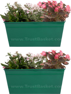 

TrustBasket Set of 2 - Rectangular Railing Planter - Green (12 Inch) Plant Container(Metal, External Height - 13.97 cm)