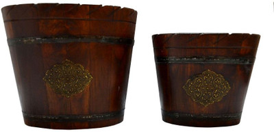 

Artlivo Regal Wooden Decorative Oval Bins Set of 2 Plant Container(Wood, External Height - 30 cm), Brown