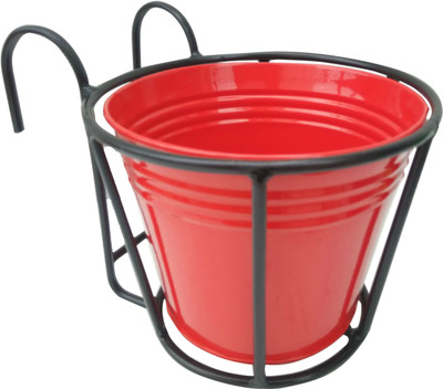 

Green Gardenia Garden Plant Container(Metal, External Height - 17 cm), Red