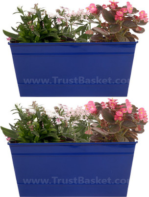 TrustBasket Set of 2 - Rectangular Railing Planter-Blue (12 inch) Plant Container Set(Pack of 2, Metal)