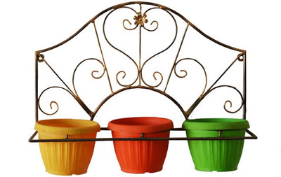 Alankrit Plant Container(Metal, External Height - 37 cm), Black;gold