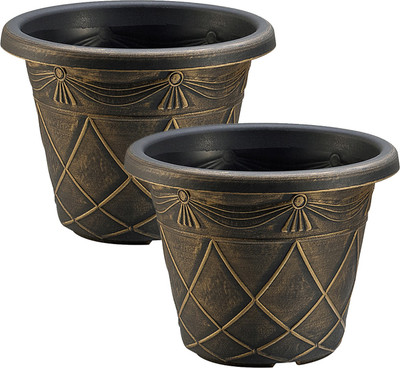 

Citigardener Set of 2 Medium Gold Diamond Pattern Garden Pots (Diameter 30cm x Height 23.5cm) Plant Container(Plastic, External Height - Planter 1 - 23.5 cm)