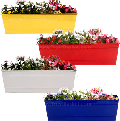 

TrustBasket Set of 4 - Rectangular Railing Planter -Yellow, Red,Ivory And Blue (18 Inch) Plant Container(Metal, External Height - 17 cm), Blue;red;white;yellow