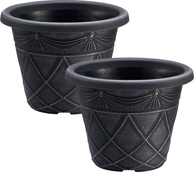 

Citigardener Set of 2 Extra Large Silver Diamond Pattern Garden Pots (Diameter 35cm x Height 27cm) Plant Container(Plastic, External Height - Planter 1 - 27 cm)
