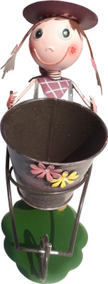 

Joy Living Decorated Girl Plant Container(Metal, External Height - 23 cm), Multicolor