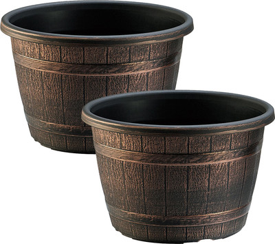 

Citigardener Set of 2 Large Bronze Medival Style Garden Pots (Diameter 35cm x Height 23.5cm) Plant Container(Plastic, External Height - Planter 1 - 23.2 cm), Brown