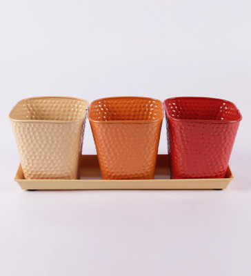

Green Girgit Plant Container(Metal, External Height - 10 cm), Red