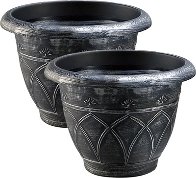 

Citigardener Set of 2 Extra Large Silver Greek Design Garden Pot (Diameter 38cm x Height 25.5cm) Plant Container(Plastic, External Height - Planter 1 - 25.5 cm)