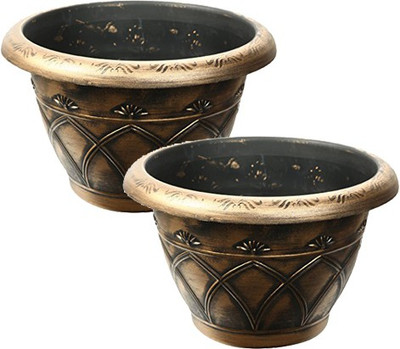 

Citigardener Set of 2 Medium Gold Greek Design Garden Pot (Diameter 33cm x Height 22cm) Plant Container(Plastic, External Height - Planter 1 - 22 cm)