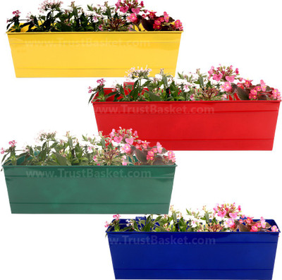 

TrustBasket Set of 4 - 18 inch Rectangular Railing Planter( Yellow, Red, Blue, Green) Plant Container(Metal, External Height - 17 cm), Blue;green;red;yellow