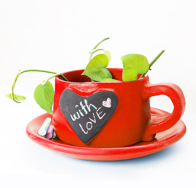 

Poppadum Art Plant Container(Terracotta, External Height - 9 cm), Red