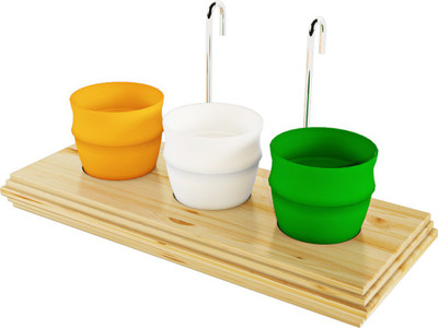 

Smalshop Independence Day Special Tricolor Planter Pots Plant Container(Terracotta, Wood, External Height - Planter Pot 1- 11.4 cm, Planter Pot 2- 11.4 cm, Planter Pot 3- 11.4 cm), Green;orange;white