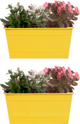 

TrustBasket Set of 2 - Rectangular Railing Planter - Yellow (12 Inch) Plant Container(Metal, External Height - 13.97 cm)